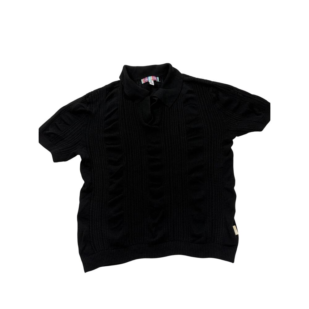 Urban Outfitters Black Textured Knit Polo Sweater Top‎ Women’s Medium Cotton